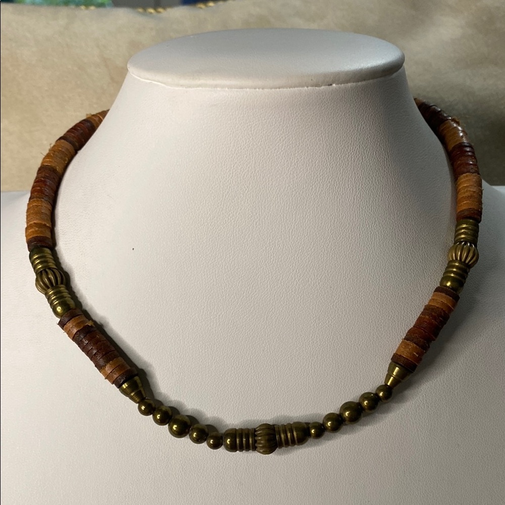 10/$10 Brown coconut, and brass Beaded Necklace